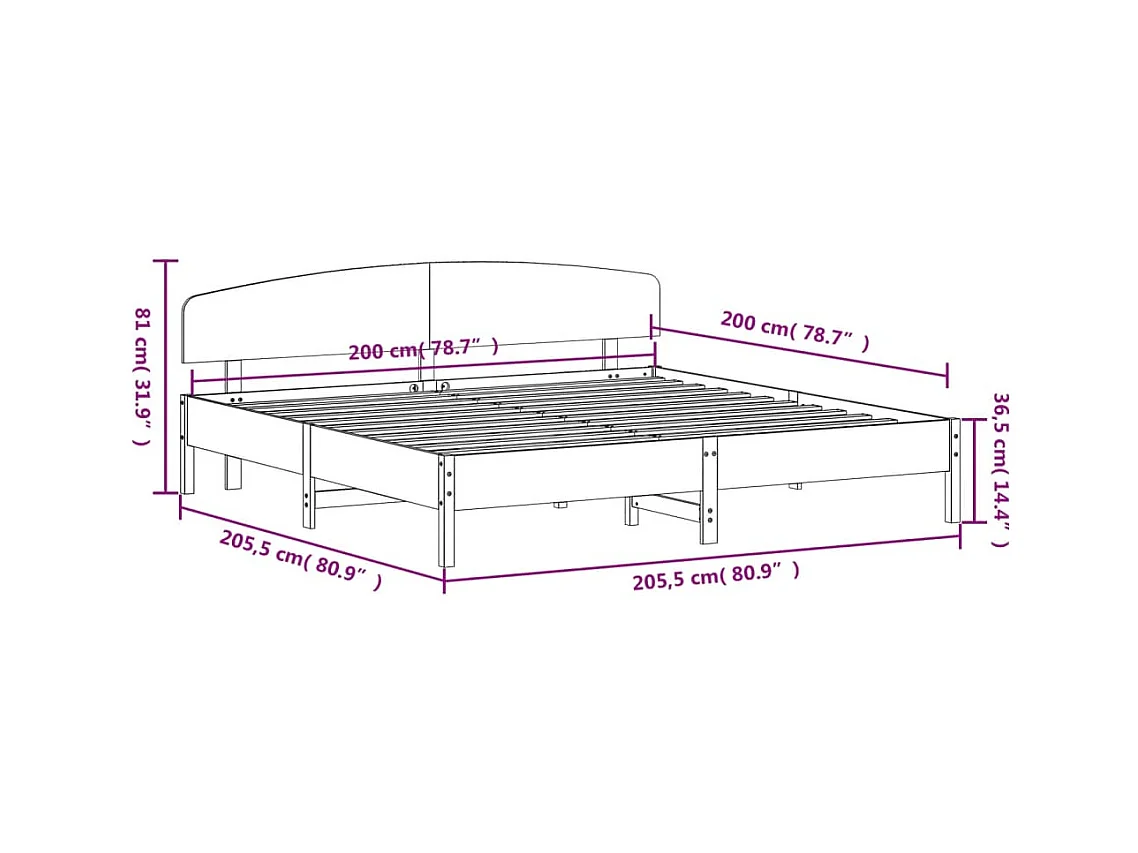 Bedframe zonder matras wit 200x200 cm massief grenenhout