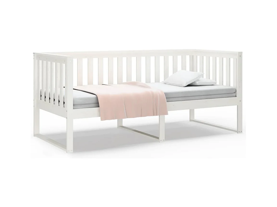 Divano letto senza materasso bianco 100x200 cm in legno massello di pino