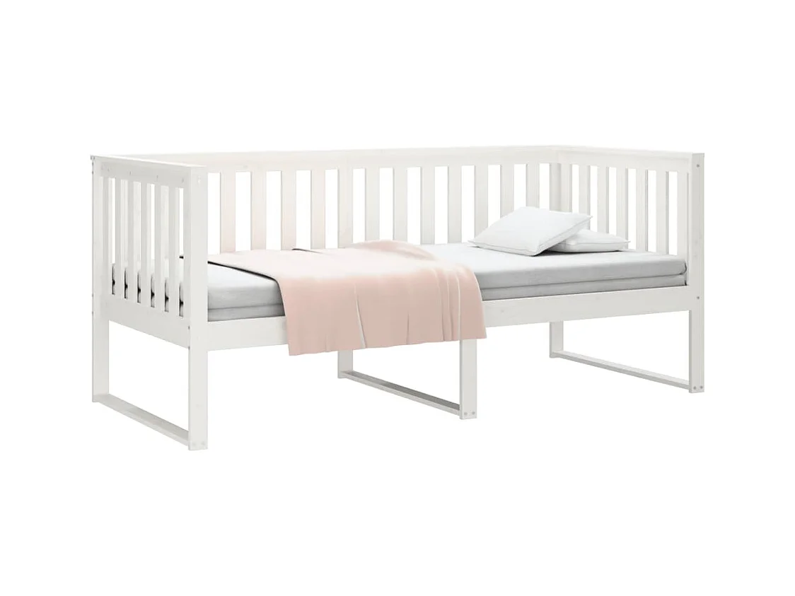 Divano letto senza materasso bianco 100x200 cm in legno massello di pino