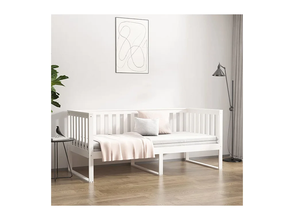 Divano letto senza materasso bianco 100x200 cm in legno massello di pino