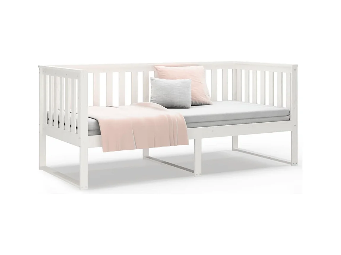 Divano letto senza materasso bianco 100x200 cm in legno massello di pino