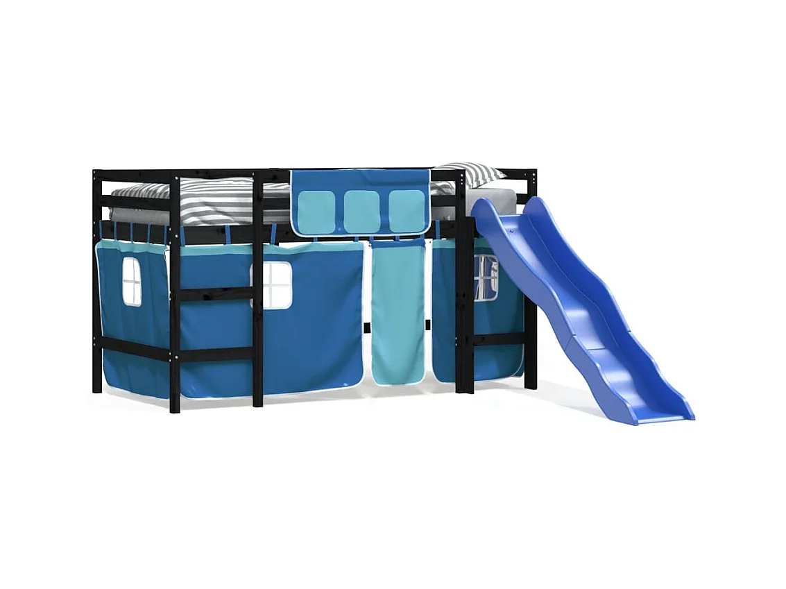 Kinderhoogslaper met gordijnen zonder matras blauw 80x200cm