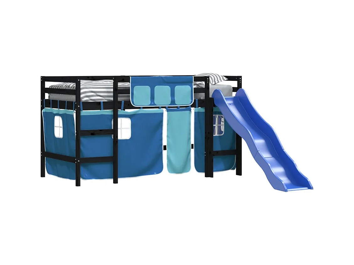 Kinderhoogslaper met gordijnen zonder matras blauw 80x200cm