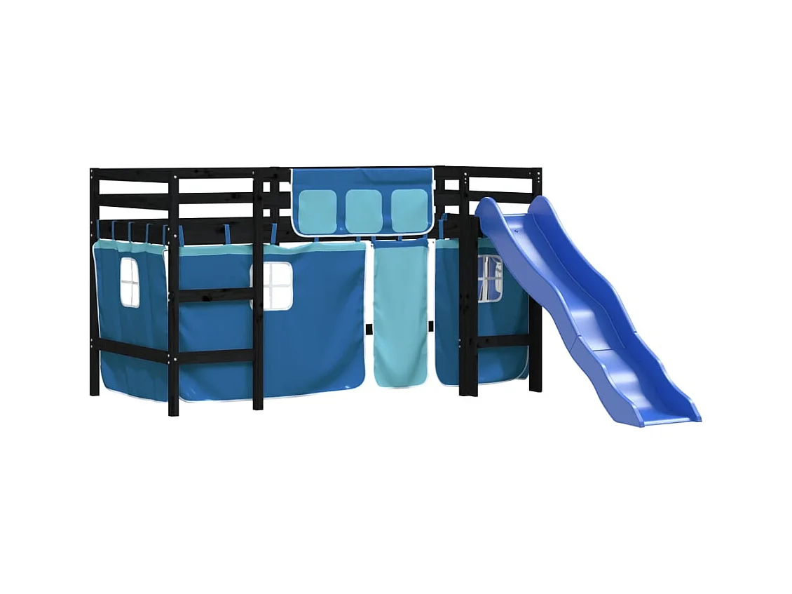 Kinderhoogslaper met gordijnen zonder matras blauw 80x200cm