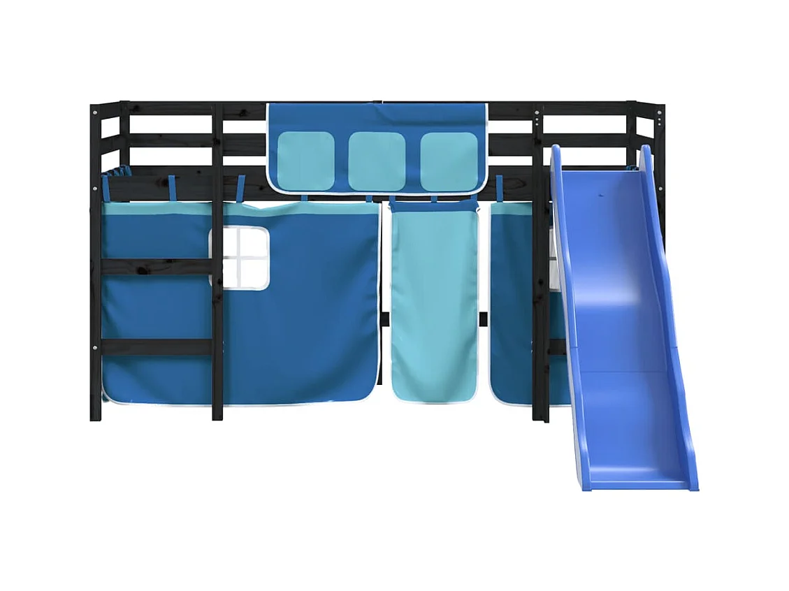 Kinderhoogslaper met gordijnen zonder matras blauw 80x200cm