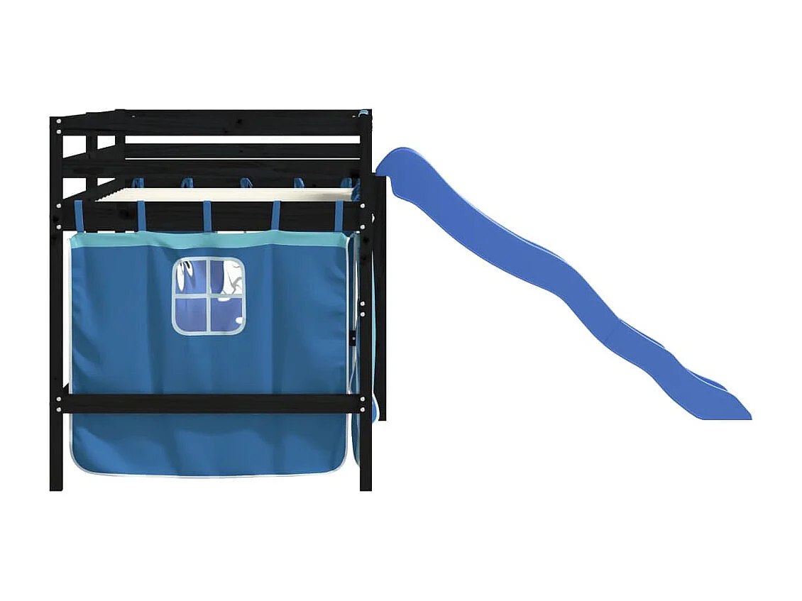 Kinderhoogslaper met gordijnen zonder matras blauw 80x200cm