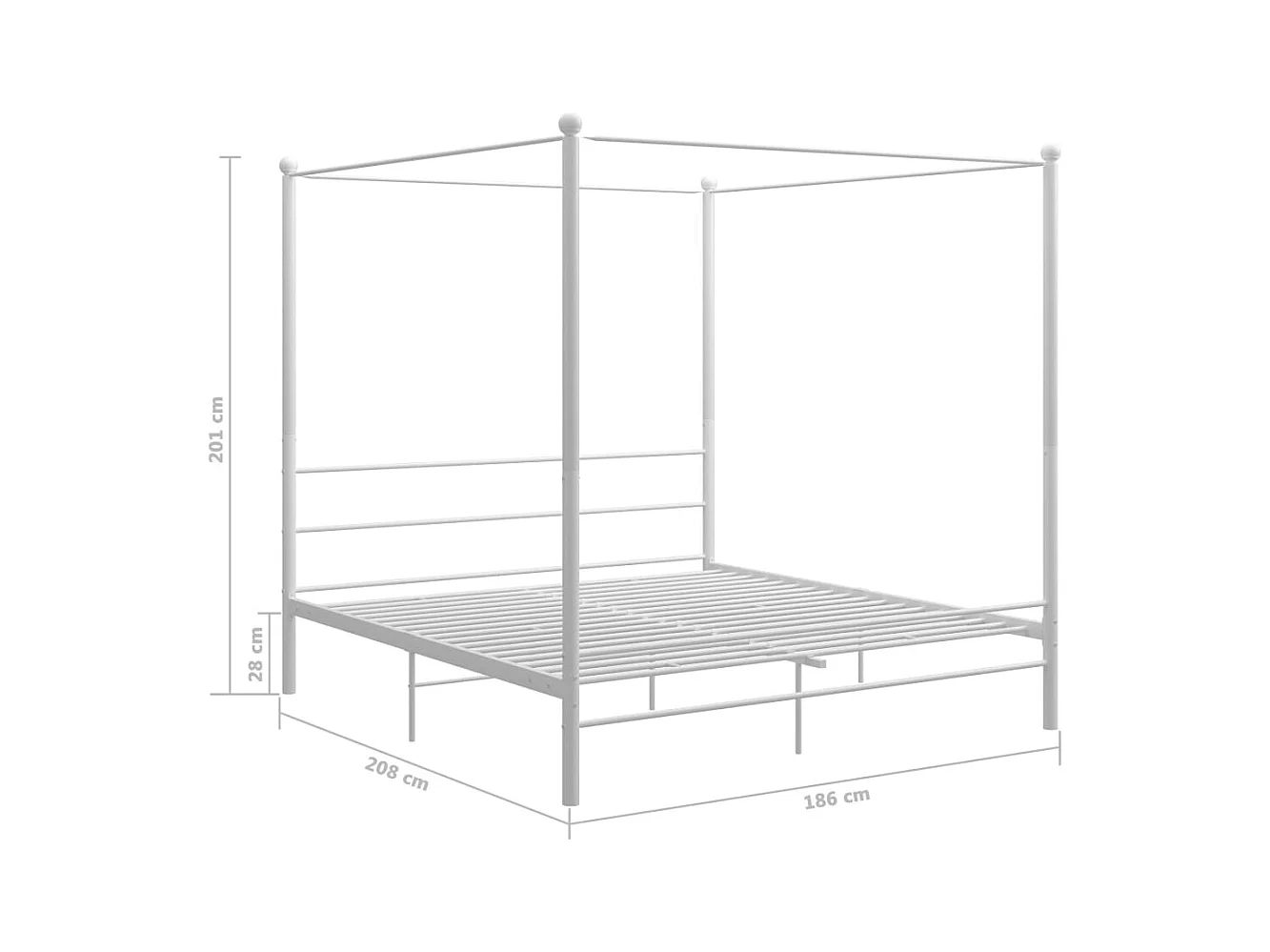 Struttura letto a baldacchino senza materasso in metallo bianco 180x200 cm