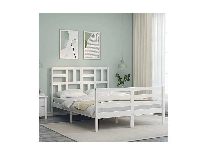 Estructura de cama sin colchón blanco 140x190 cm madera maciza