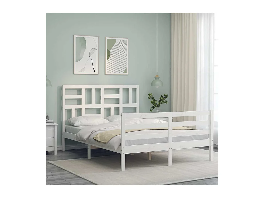 Estructura de cama sin colchón blanco 140x190 cm madera maciza