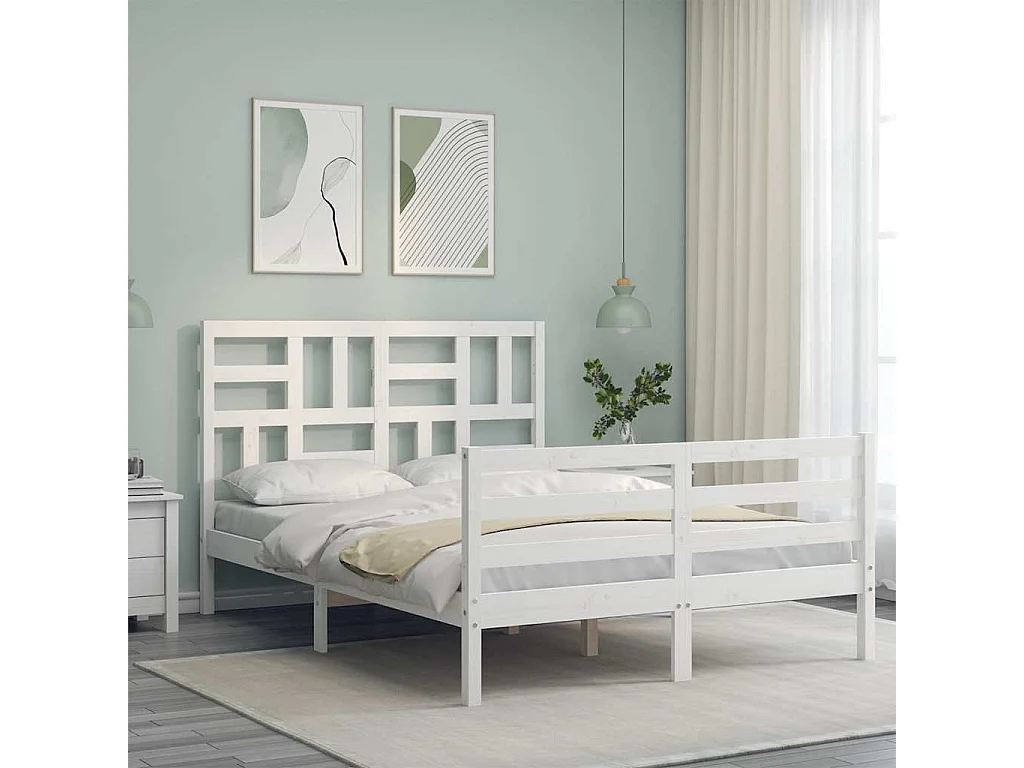 Cadre de lit sans matelas blanc 140x190 cm bois massif