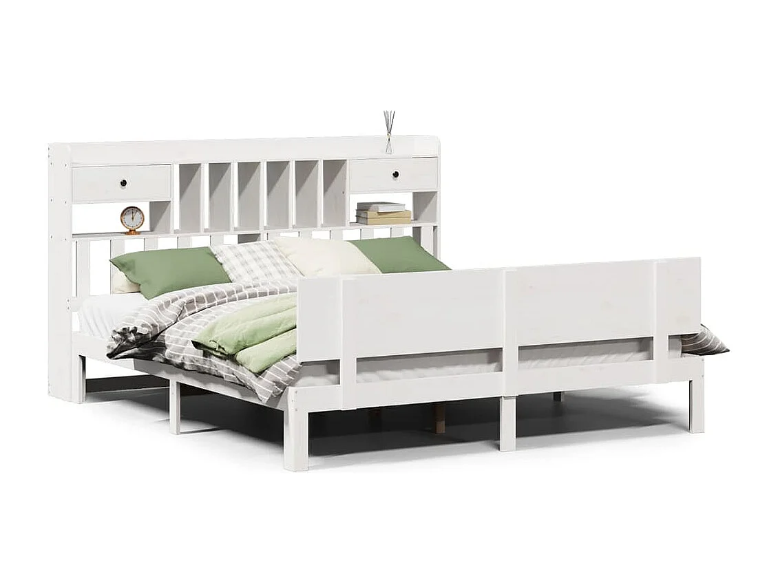Lit bibliothèque sans matelas blanc 180x200 cm bois pin massif