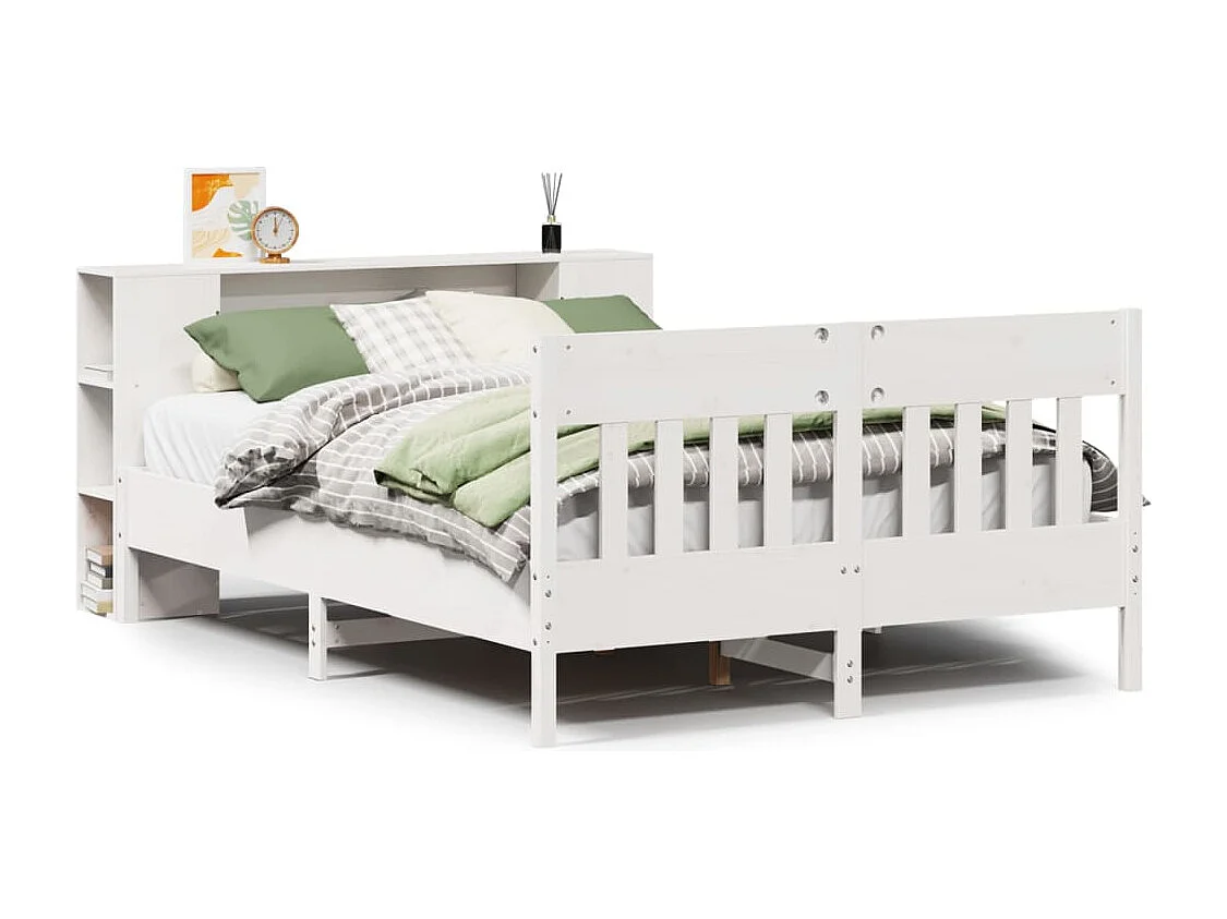 Letto libreria bianco senza materasso 120x200 cm in legno massello di pino