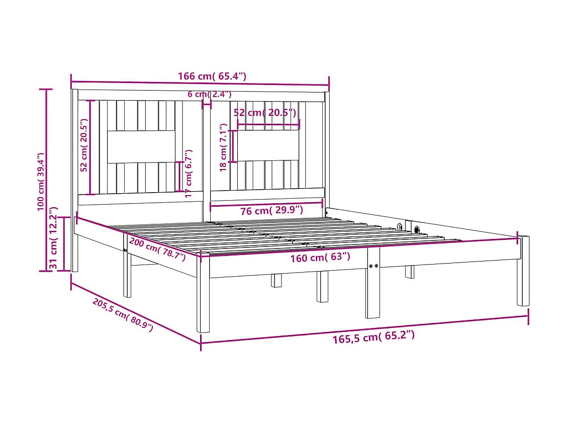 Cadre de lit Bois de pin massif 160x200 cm