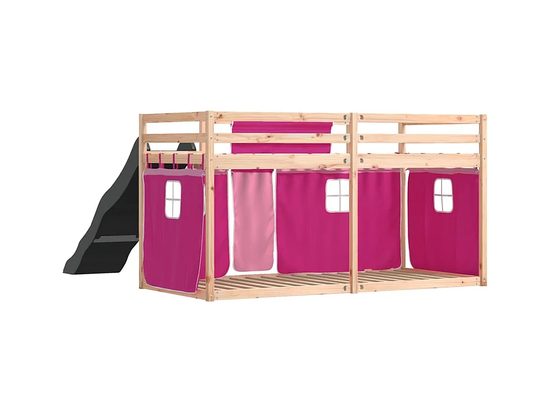 Stapelbed zonder matras met glijbaan en gordijnen 80x200 cm