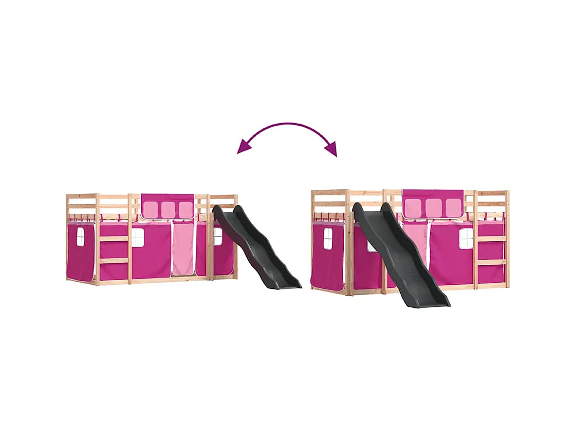 Stapelbed zonder matras met glijbaan en gordijnen 80x200 cm