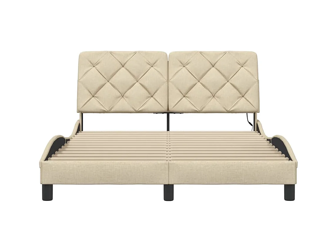 Cadre de lit avec LED sans matelas crème 140x190 cm tissu