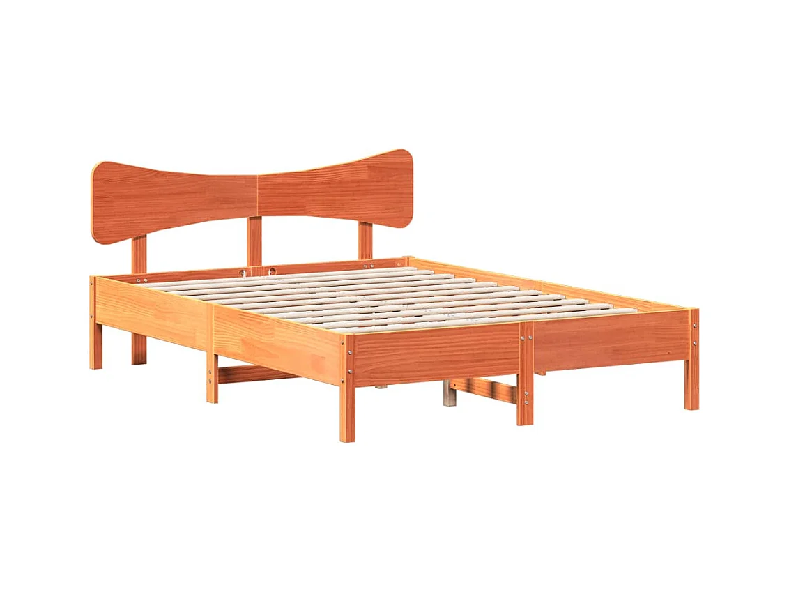 Estructura de cama sin colchón, color marrón cera, 120x200cm, madera maciza de pino