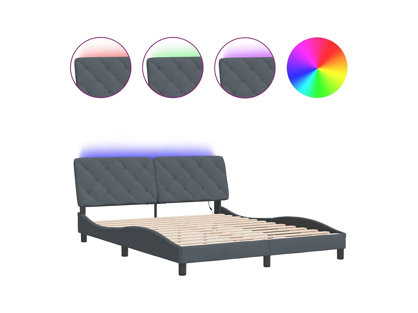 Bedframe met LED zonder matras donkergrijs 160x200cm fluweel