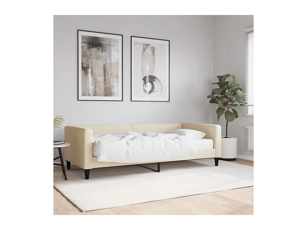 Lit de jour avec matelas crème 90x200 cm tissu