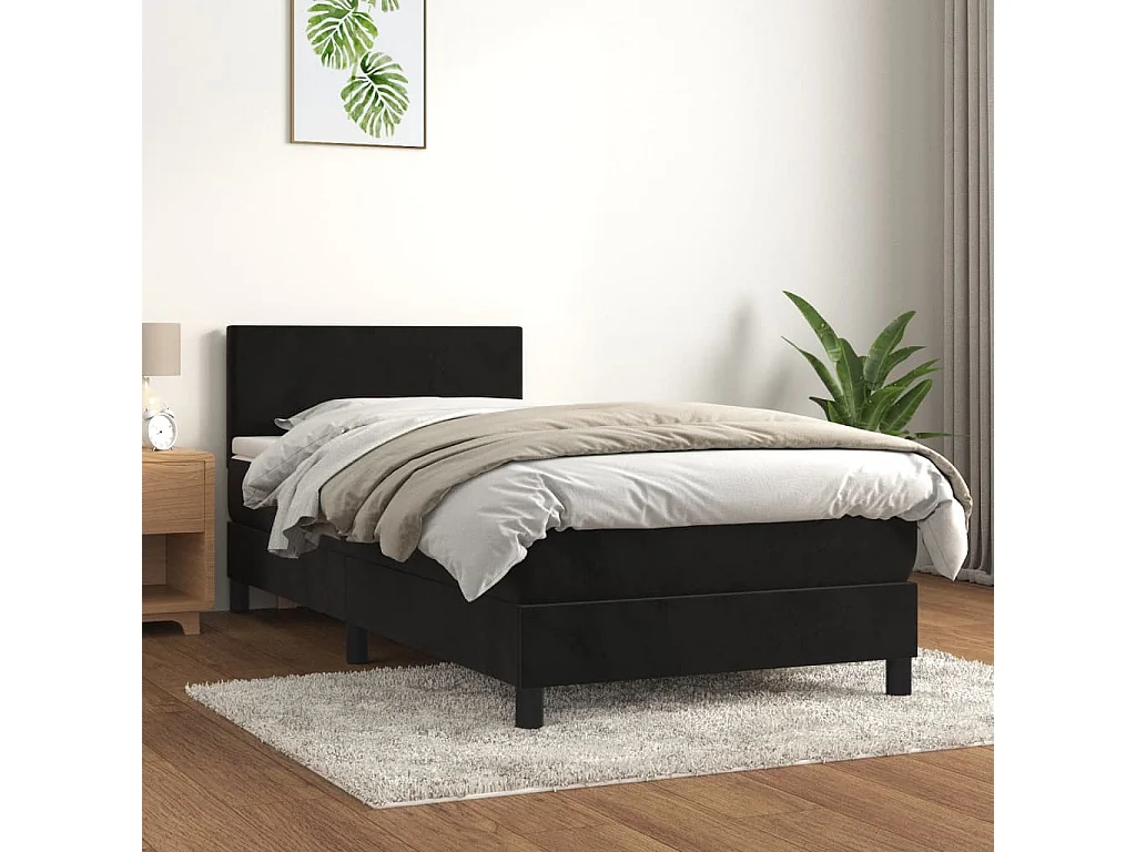 Sommier à lattes de lit avec matelas Noir 90x200 cm Velours