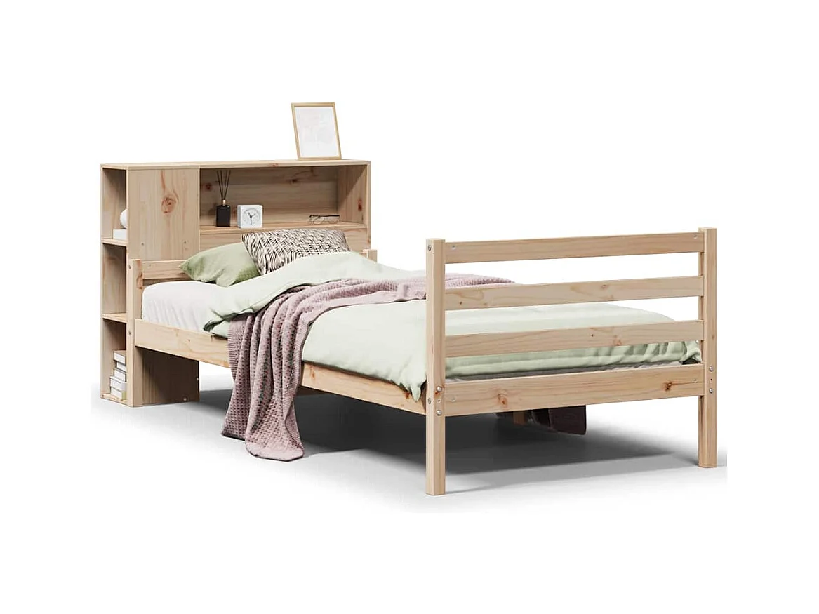 Letto a libreria senza materasso 100x200 cm in legno massello di pino