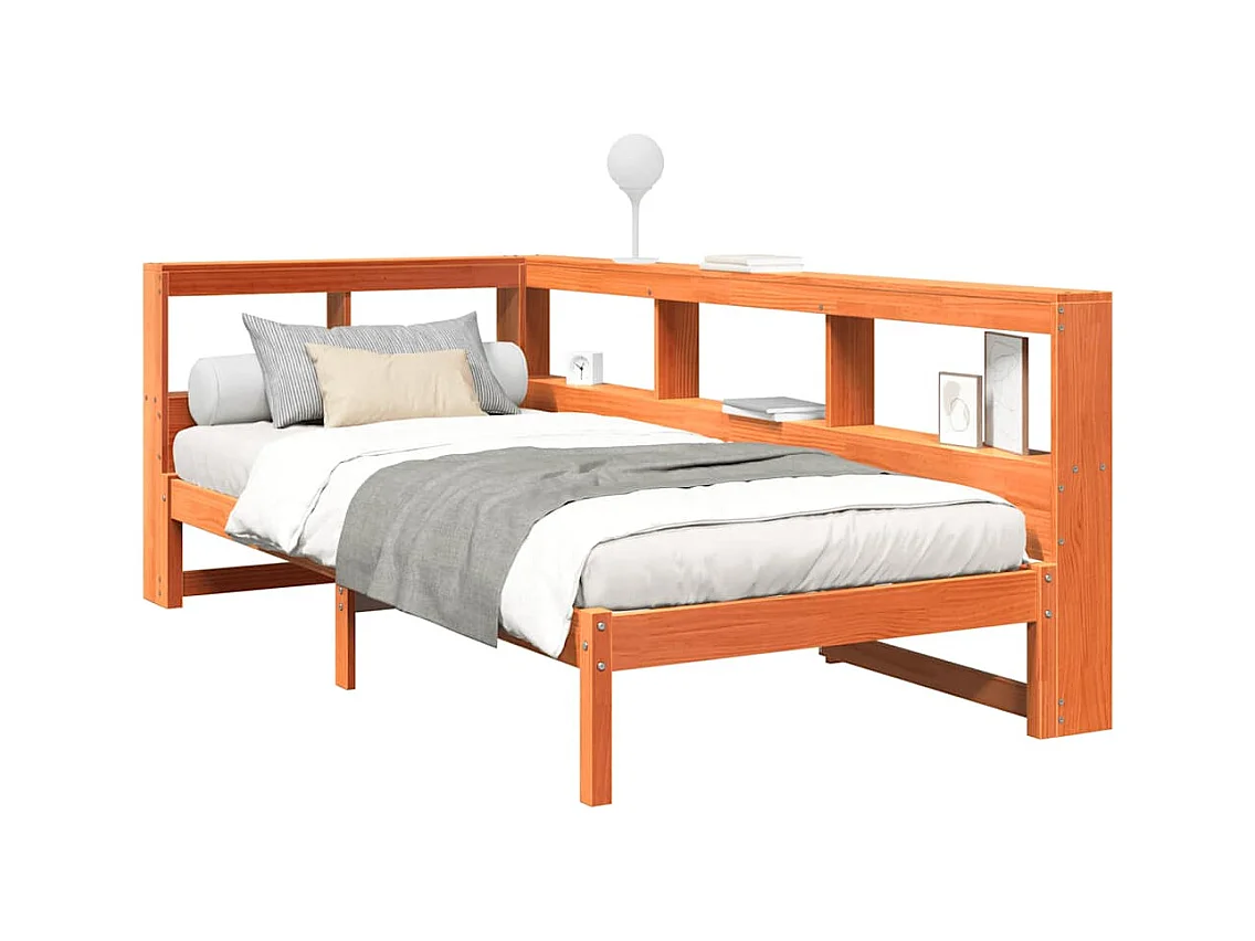 Letto libreria senza materasso, cera marrone, 90x200 cm, pino massiccio