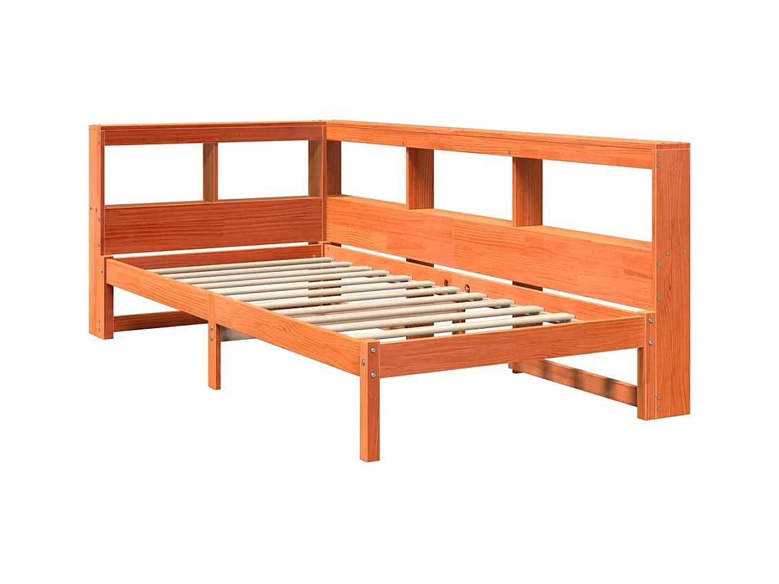 Letto libreria senza materasso, cera marrone, 90x200 cm, pino massiccio
