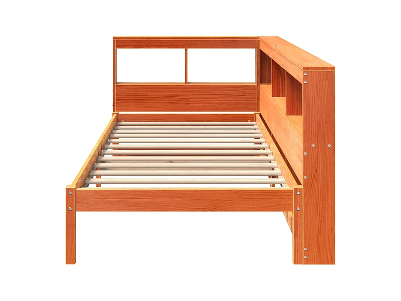 Letto libreria senza materasso, cera marrone, 90x200 cm, pino massiccio