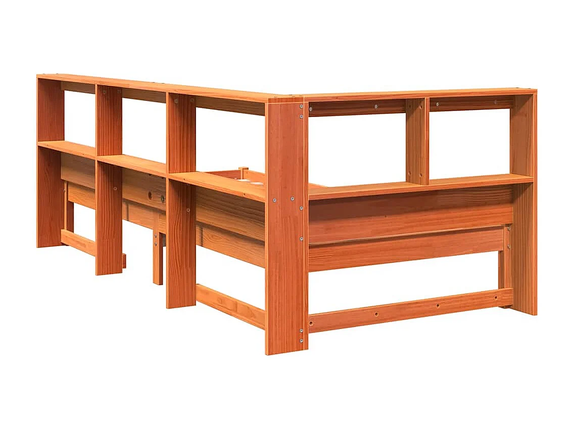 Letto libreria senza materasso, cera marrone, 90x200 cm, pino massiccio