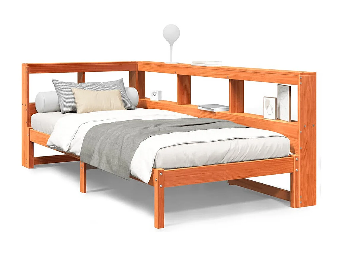 Lit bibliothèque sans matelas cire marron 90x200 cm pin massif