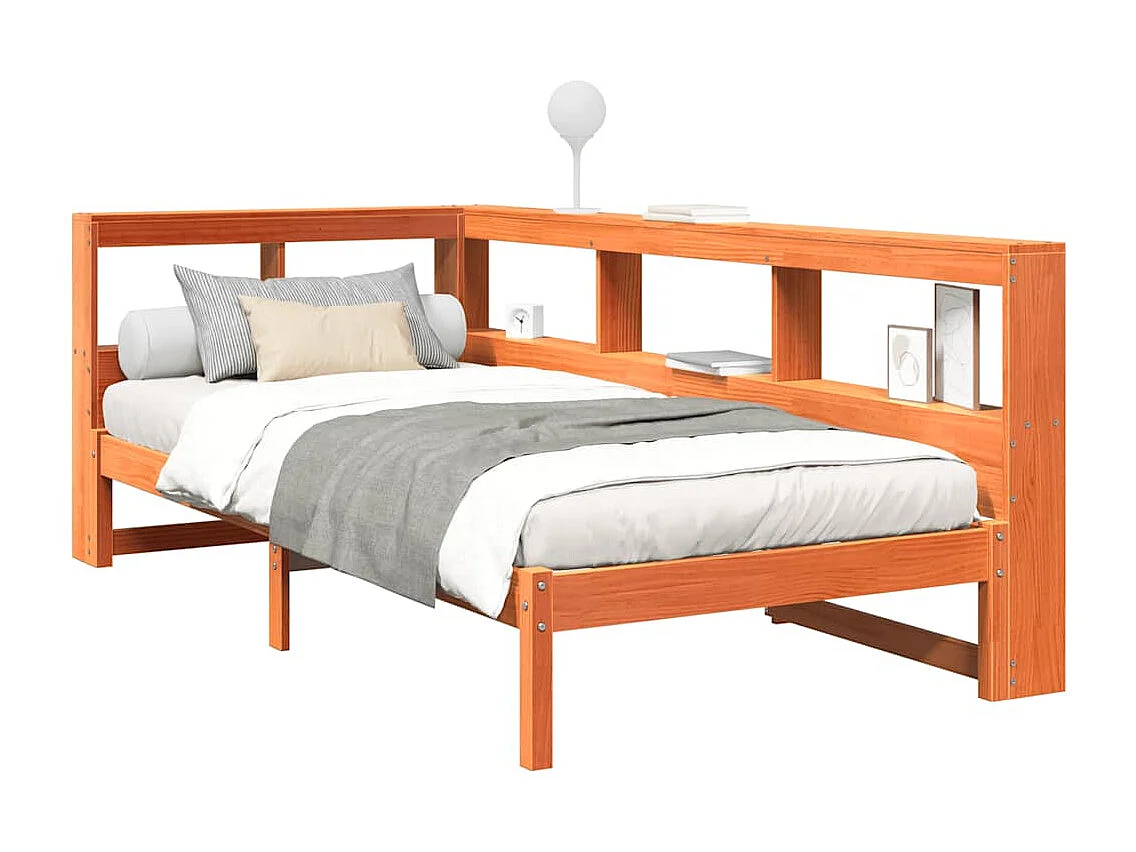 Lit bibliothèque sans matelas cire marron 90x200 cm pin massif