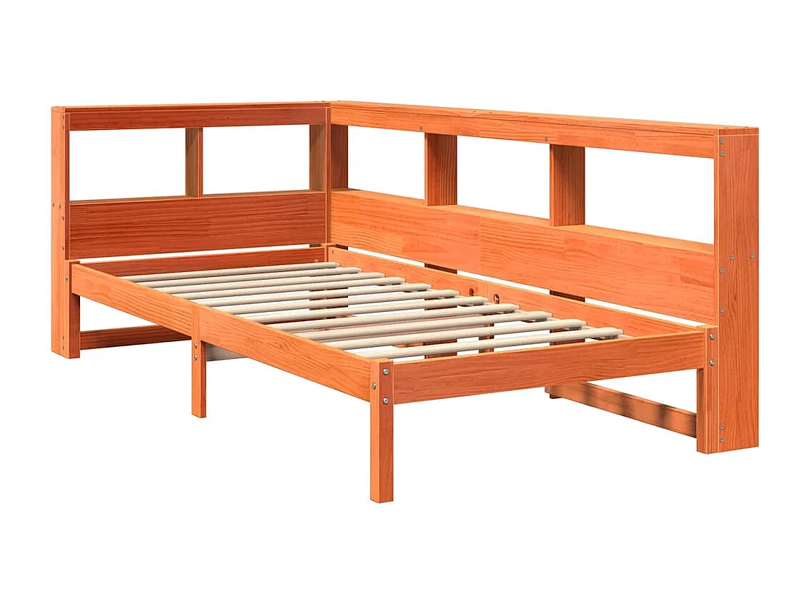 Lit bibliothèque sans matelas cire marron 90x200 cm pin massif