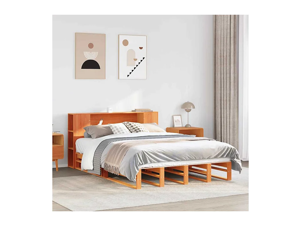 Regalbett ohne Matratze, braun gewachst, 150x200cm, Massivholz