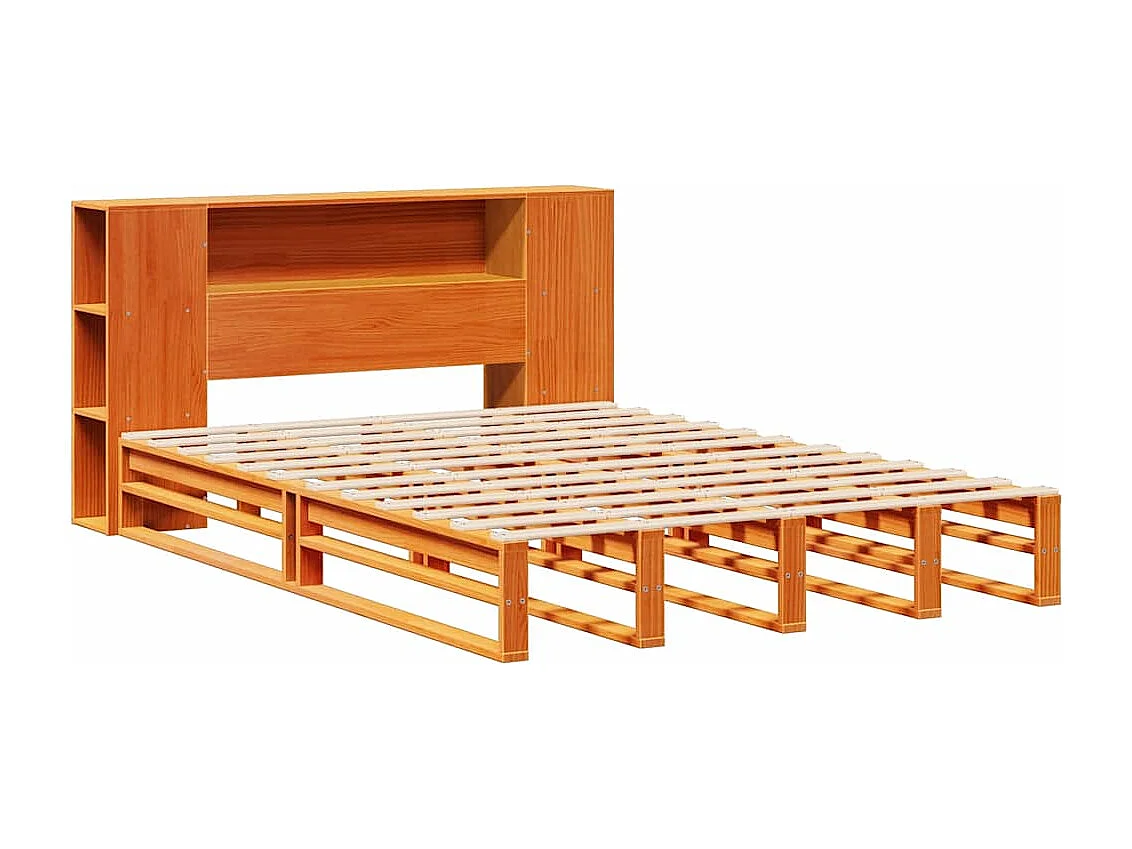 Letto libreria senza materasso, cera marrone, 150x200cm, legno massello