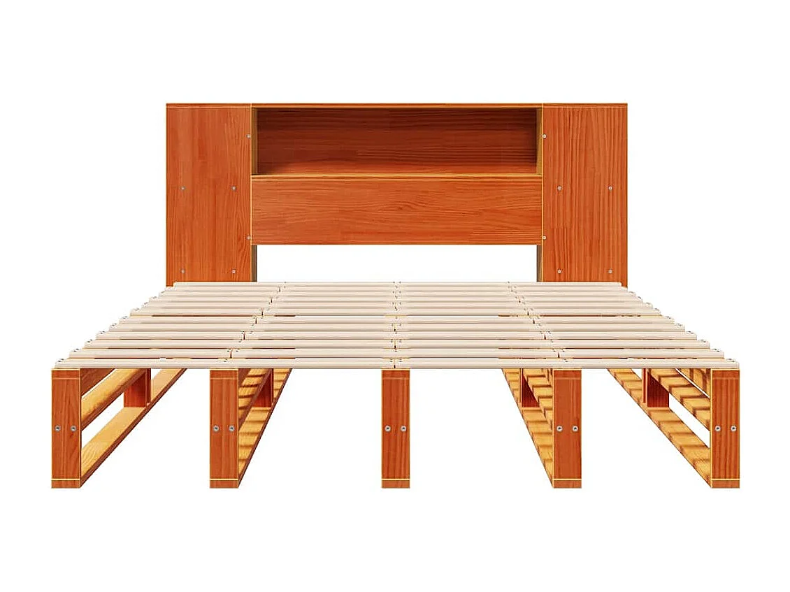 Letto libreria senza materasso, cera marrone, 150x200cm, legno massello