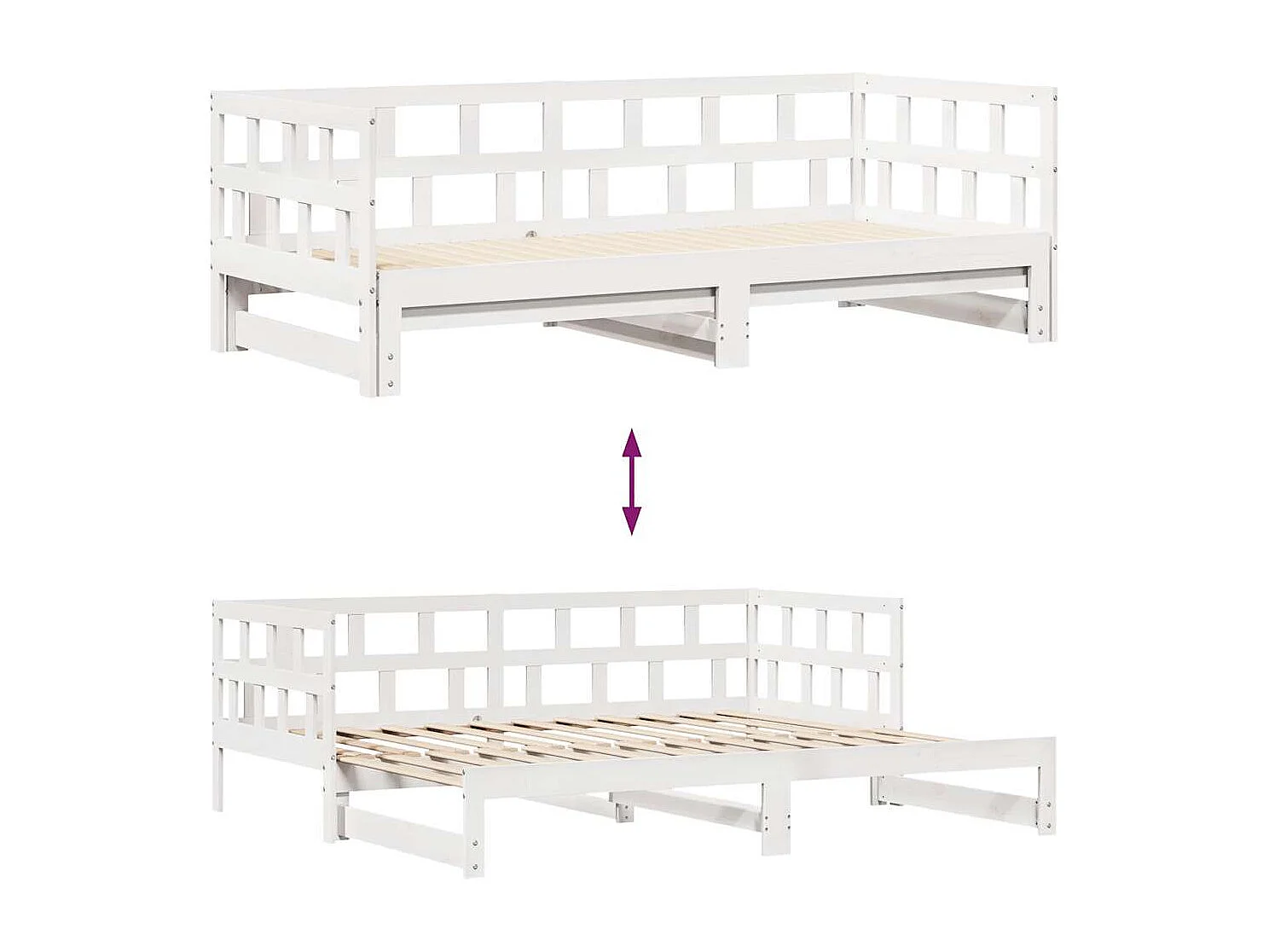 Tagesbett mit Ausziehbett und Schubladen ohne Matratze weiß 80x200cm