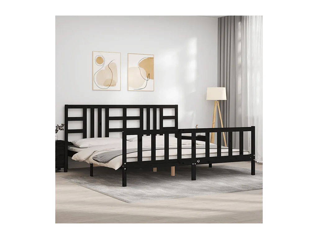 Bedframe zonder matras zwart 200x200 cm massief grenenhout