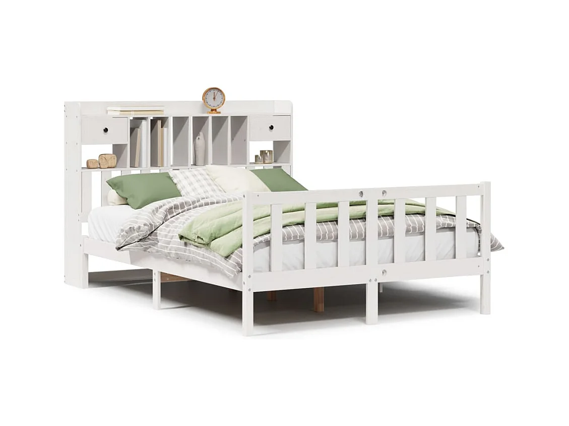 Bibliotheekbed zonder matras wit 140x190 cm massief grenenhout