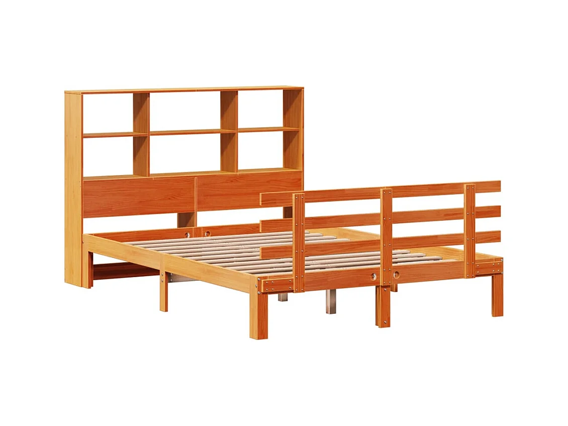 Letto a biblioteca senza materasso cera marrone 140x190 cm pino massello