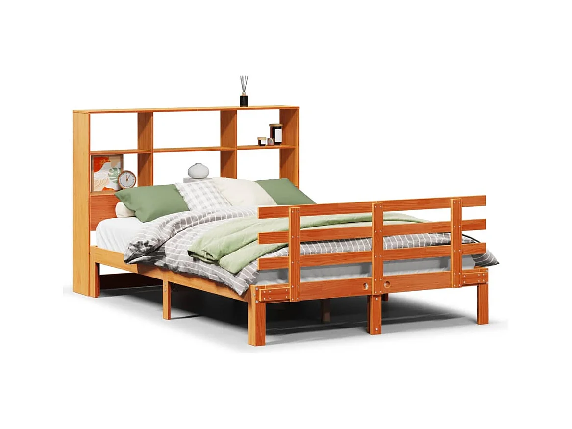 Cama biblioteca sin colchón marrón cera 140x190 cm pino macizo