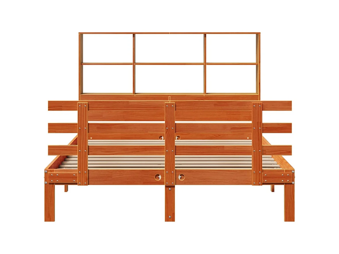 Cama biblioteca sin colchón marrón cera 140x190 cm pino macizo