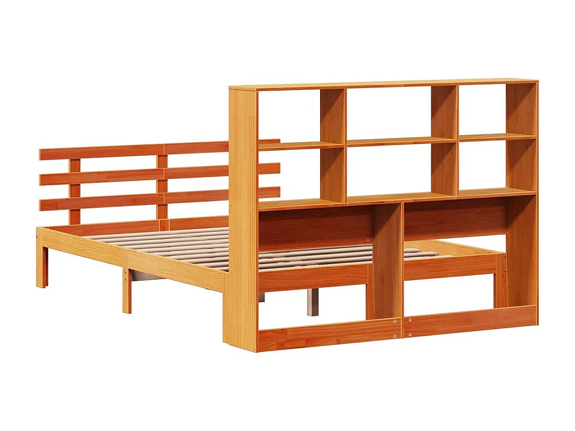Bibliotheekbed zonder matras bruin gewaxt 140x190 cm massief grenen