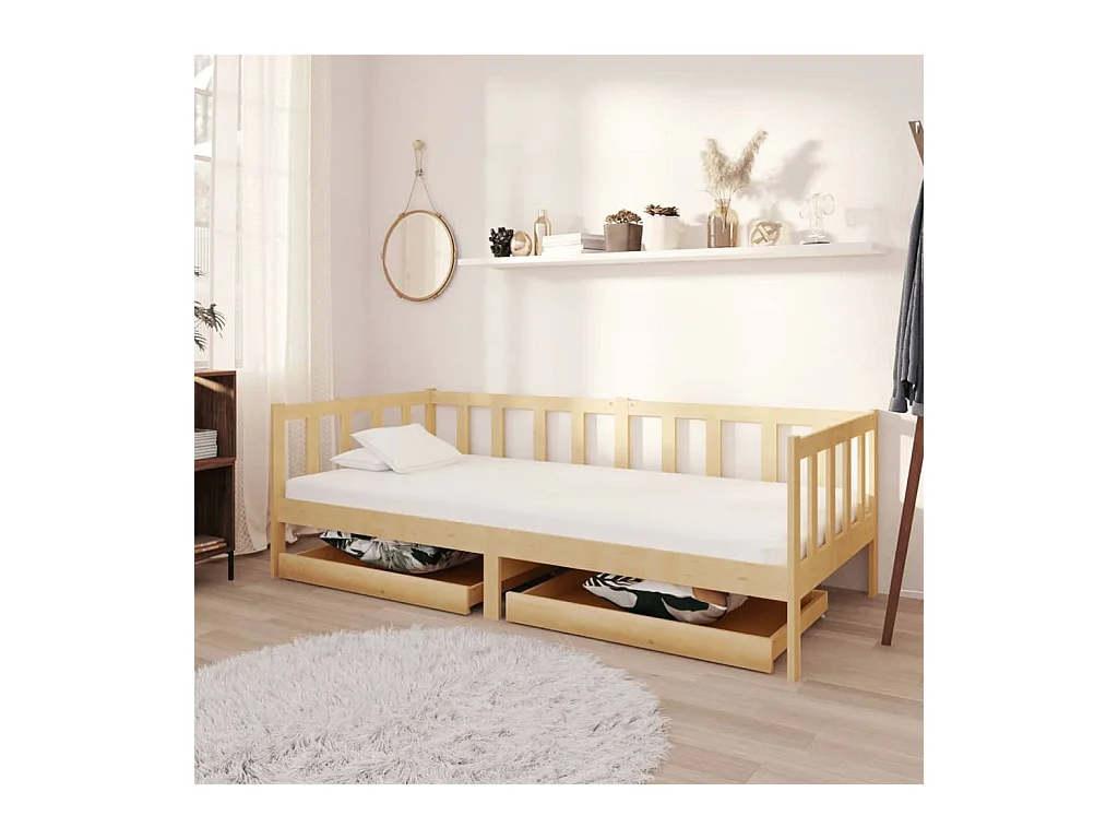 Lit de jour sans matelas avec tiroirs 90x200 cm bois pin massif