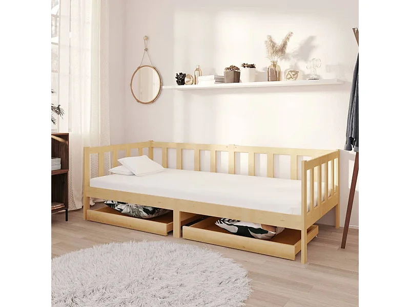 Cama de día sin colchón con cajones 90x200 cm madera maciza de pino