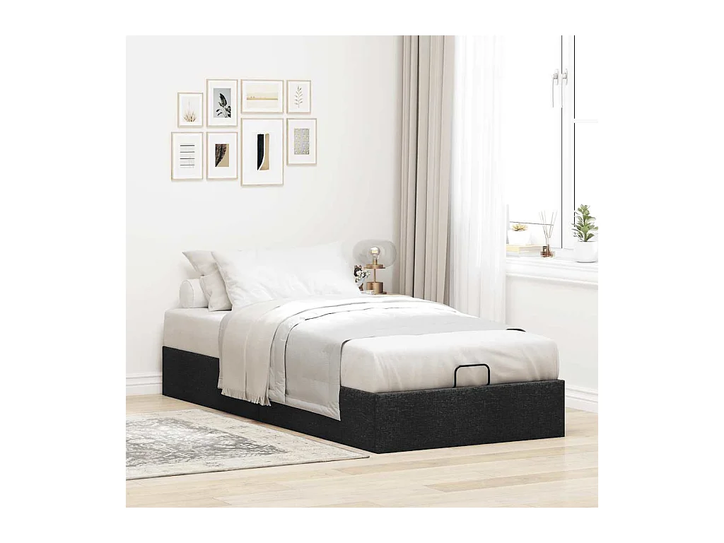 Cadre de lit ottoman sans matelas noir 90x200 cm tissu