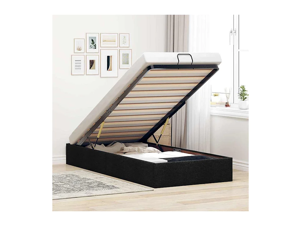 Estructura de cama otomana sin colchón tela negra 90x200 cm
