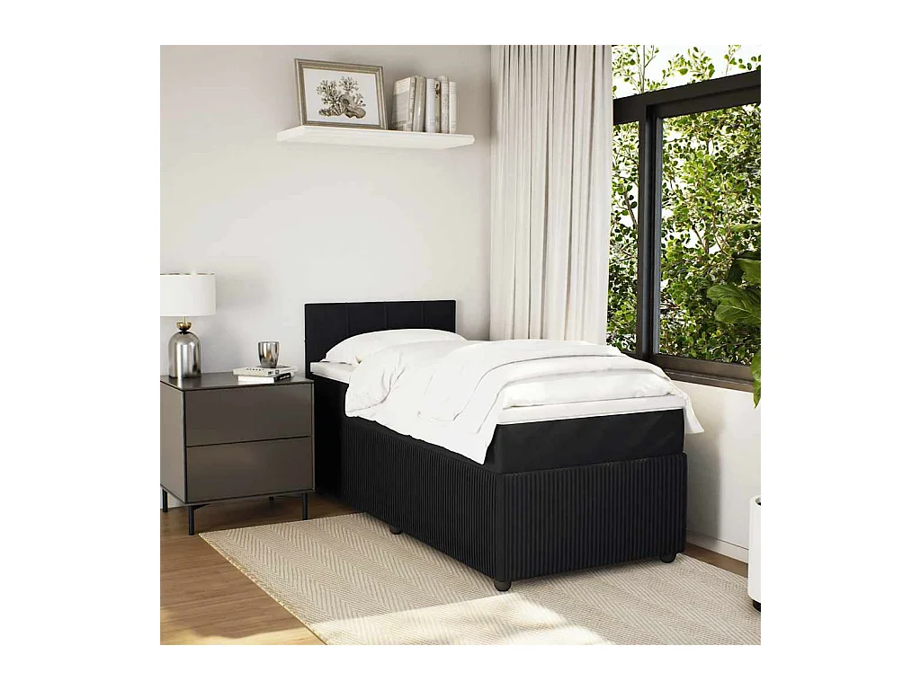 Rete a doghe con materasso Nero 100x200 cm Velluto