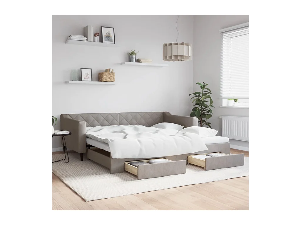 Dagbed met onderschuifbed en lades taupe 100x200 cm stof