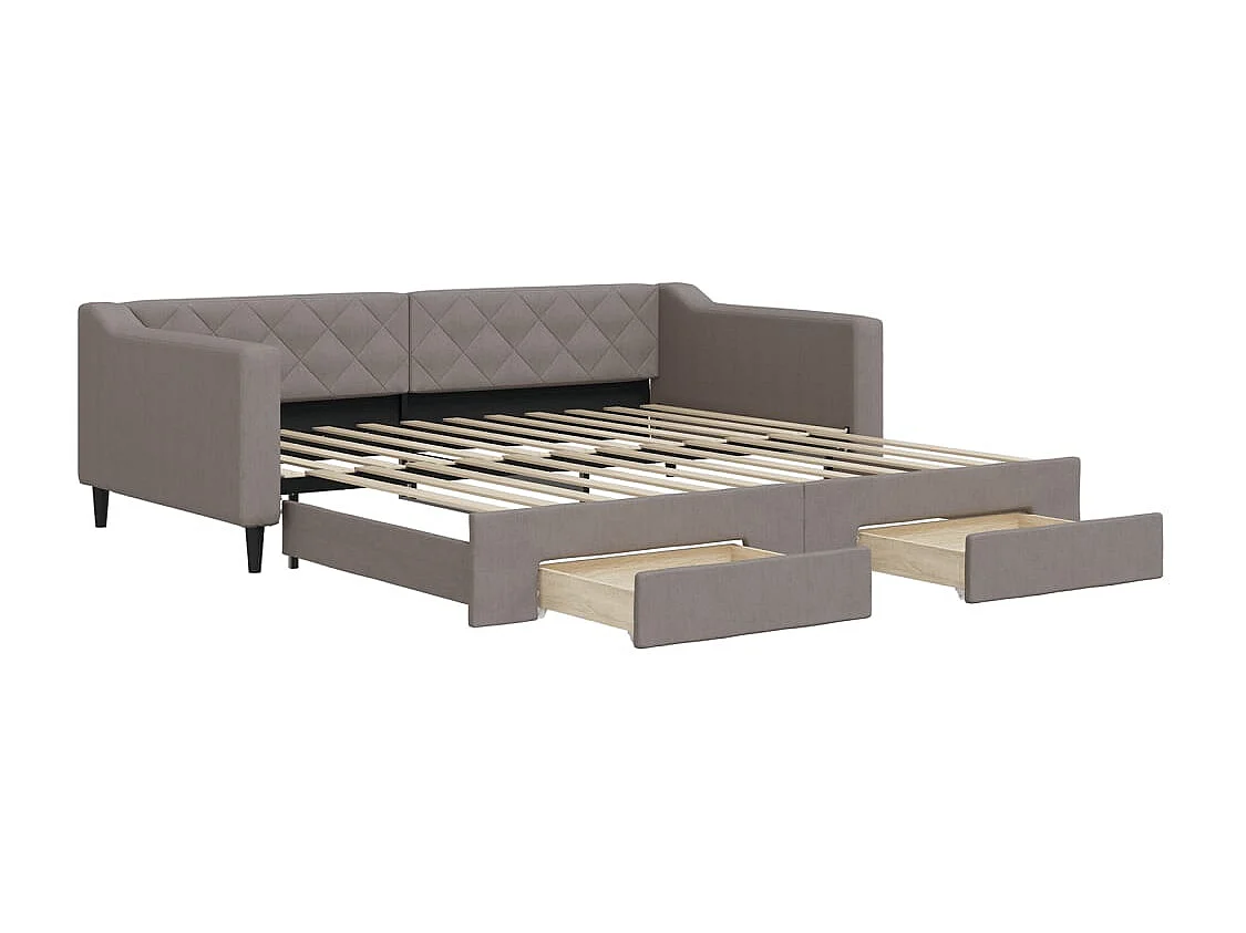 Cama de día con nido y cajones tela taupe 100x200 cm