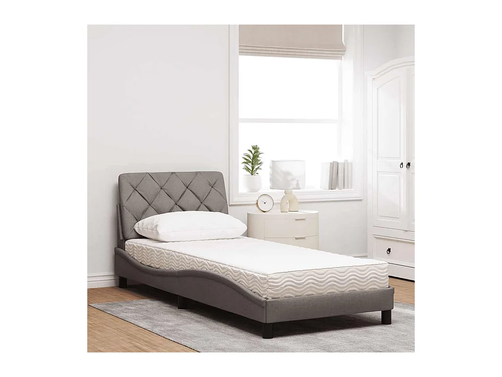 Lit avec matelas taupe 90x200 cm tissu